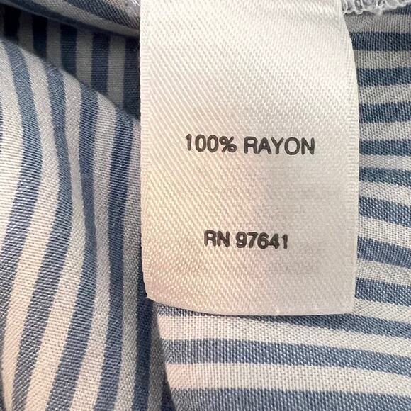 J Jill Womens Coastal Popover Blouse XL Blue White Pinstripe Roll Tab Sleeves - Picture 7 of 8